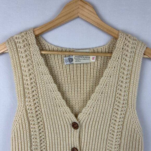 British Woollen Knitters 100% Wool 70s Cable Sweater Vest Cardigan Womens Size M - Picture 2 of 8